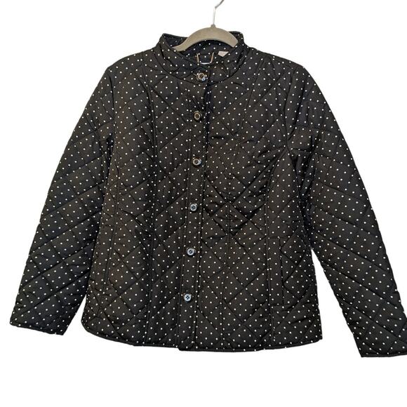 CHICO'S Womens Size 1 Black Polka-Dot Mandarin-Collar Quilted Jacket $139 MSRP - Picture 1 of 7